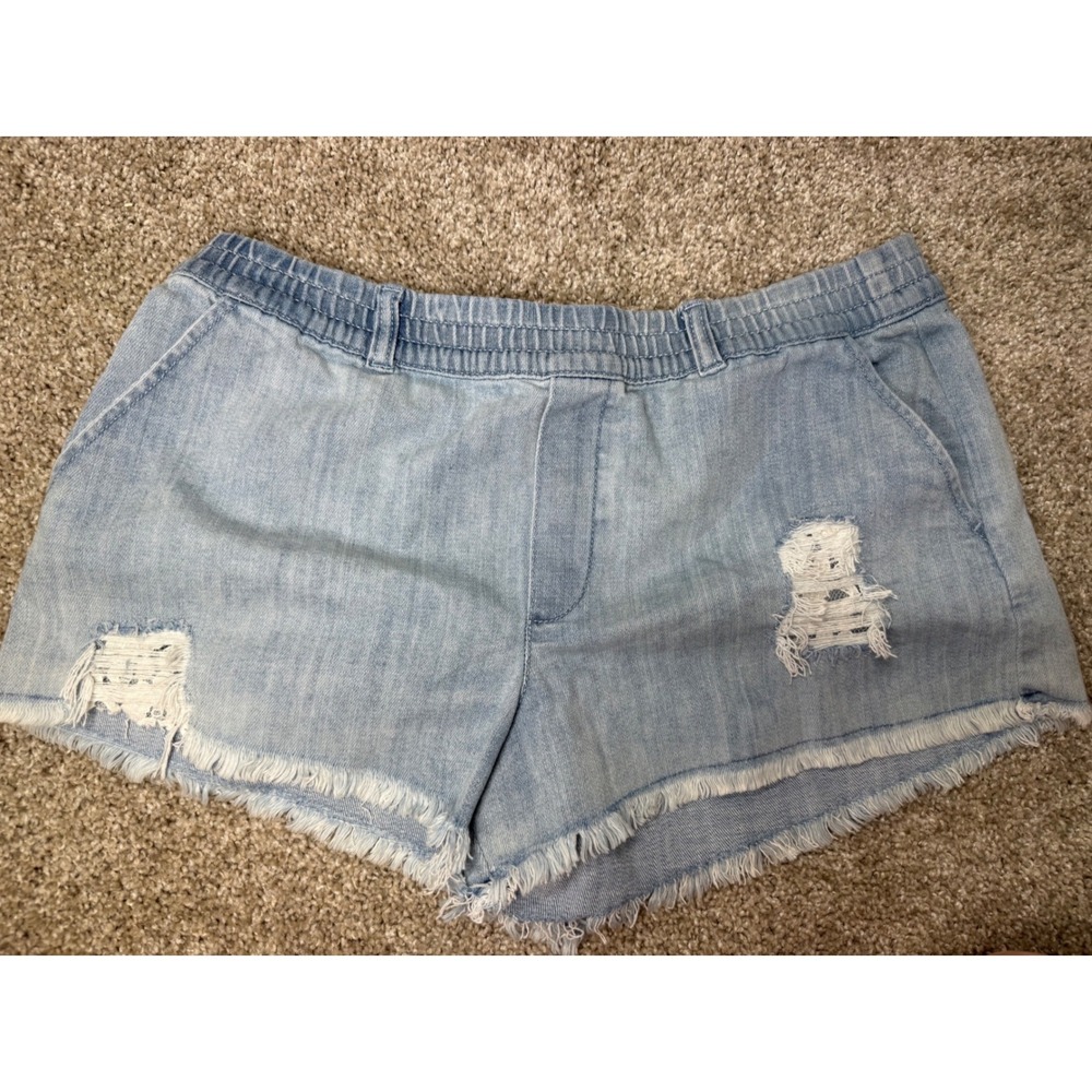 Aerie Distressed Light Wash Denim Pull On Shorts Frayed Hem Blue Women Medium